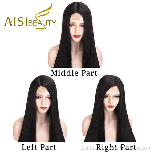 Aisi Beauty Topselling Vendor Cheap Long Silky Straight Black Wig Swiss Lace Synthetic Hair For Black Women Lace Front Wig
